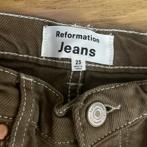 Reformation Cowboy Pointed Pocket High Rise Straight Jeans Brown - Picture 6 of 8